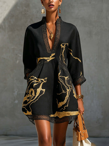 Loose Resort Style Cotton And Linen Short Dress With Straps