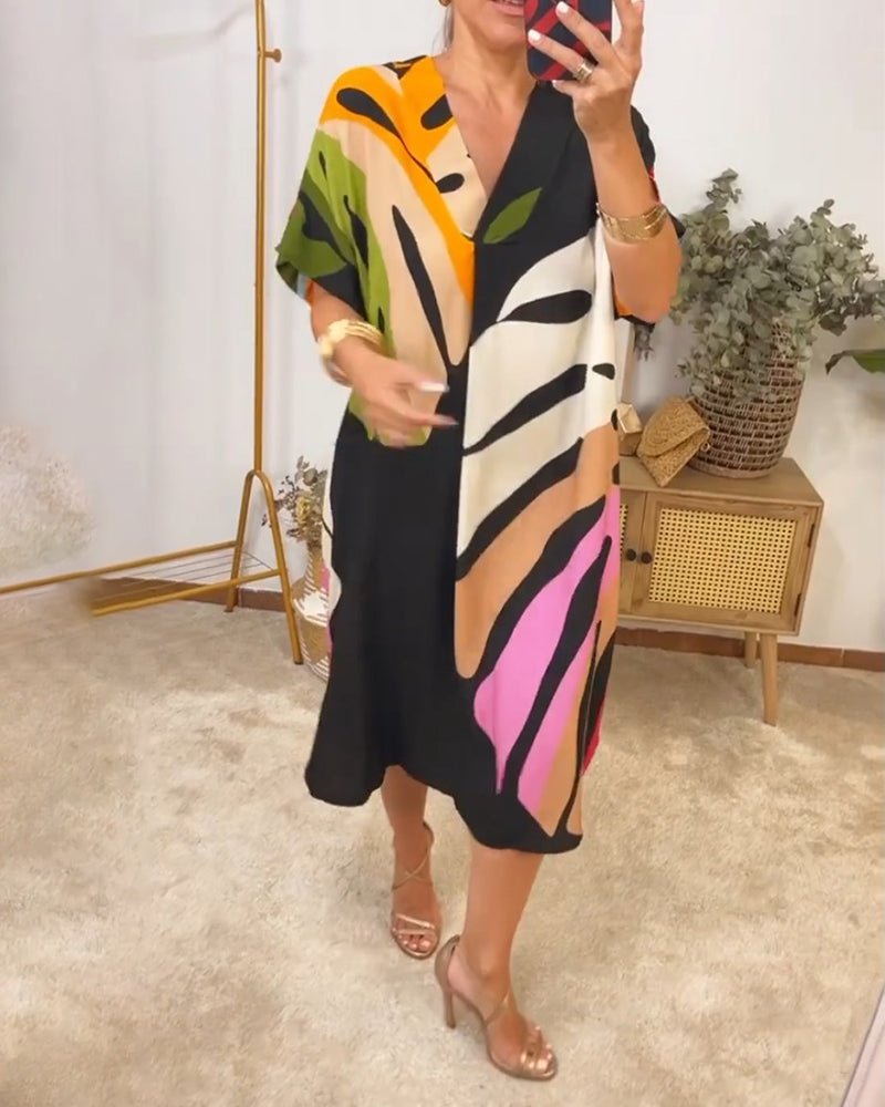 Robe décontractée à imprimé de feuilles colorées