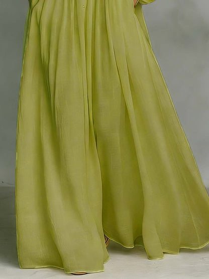 Robe maxi décontractée en coton et lin, taille haute, col montant, pour le quotidien