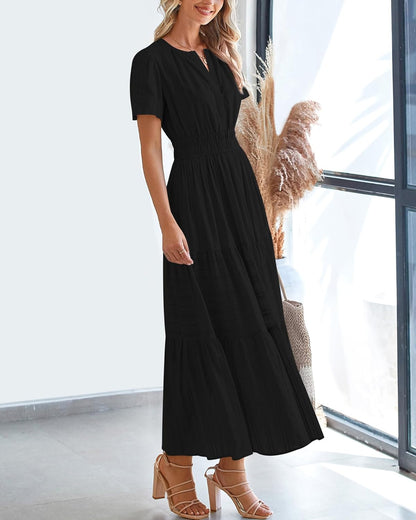 Robe décontractée midi et maxi femme d'été légère à manches courtes et col V