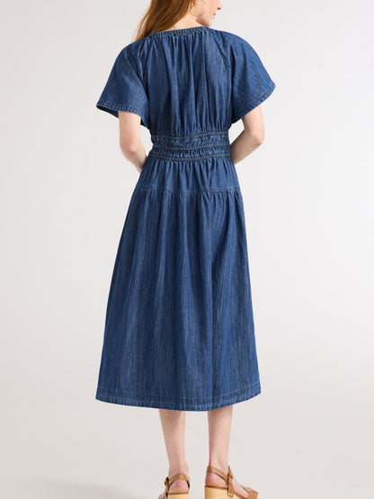 Robe midi décontractée femme en jean léger à volants, en promotion