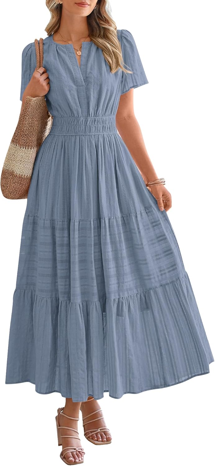 Robe décontractée midi et maxi femme d'été légère à manches courtes et col V