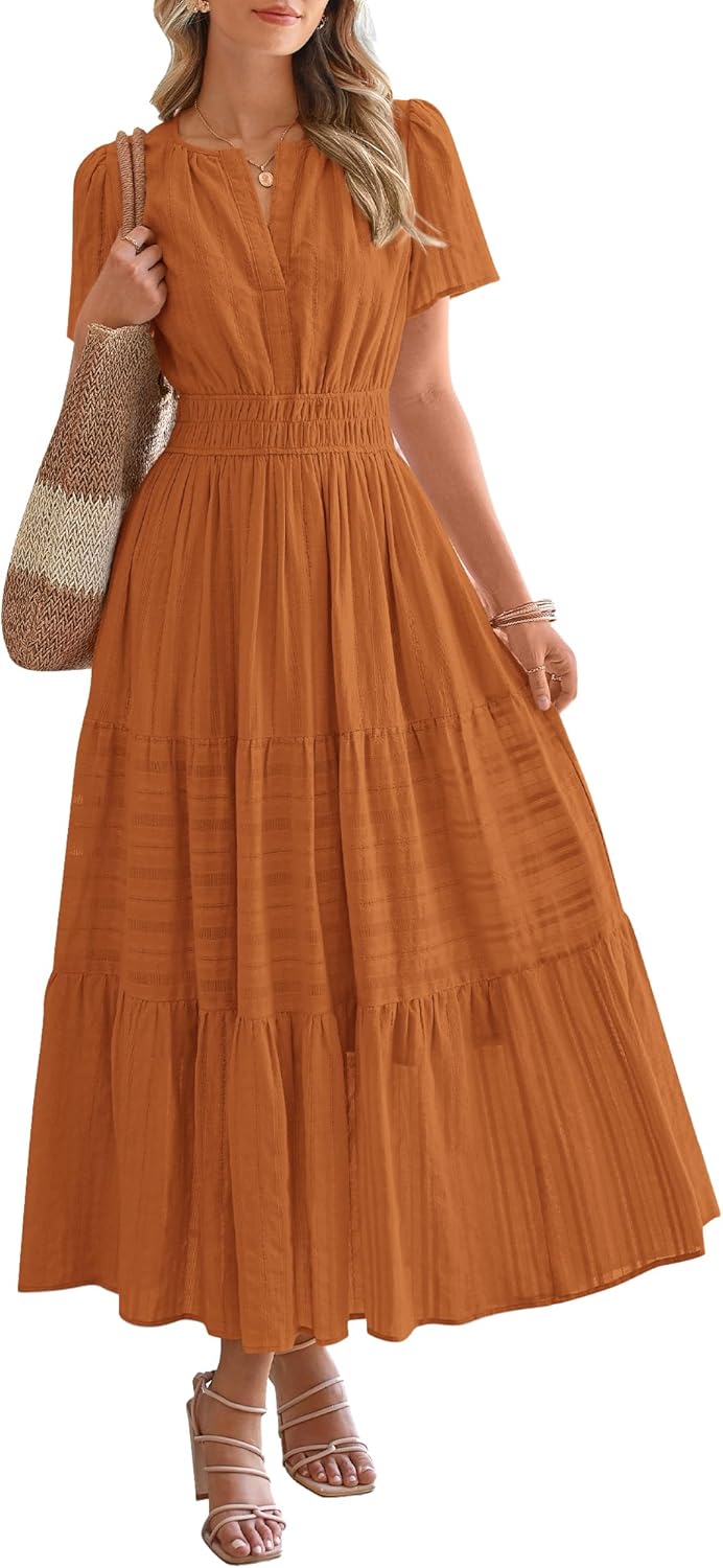 Robe décontractée midi et maxi femme d'été légère à manches courtes et col V