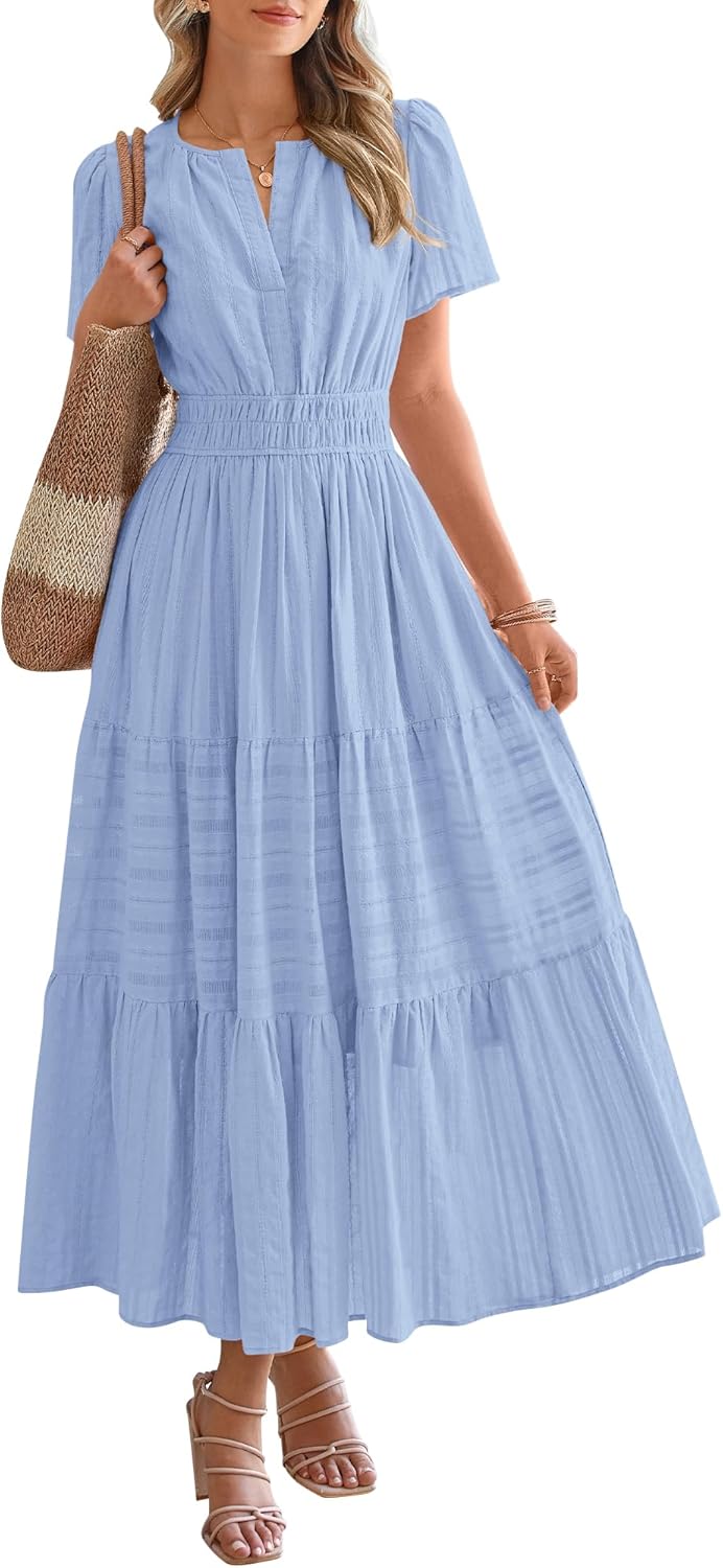 Robe décontractée midi et maxi femme d'été légère à manches courtes et col V