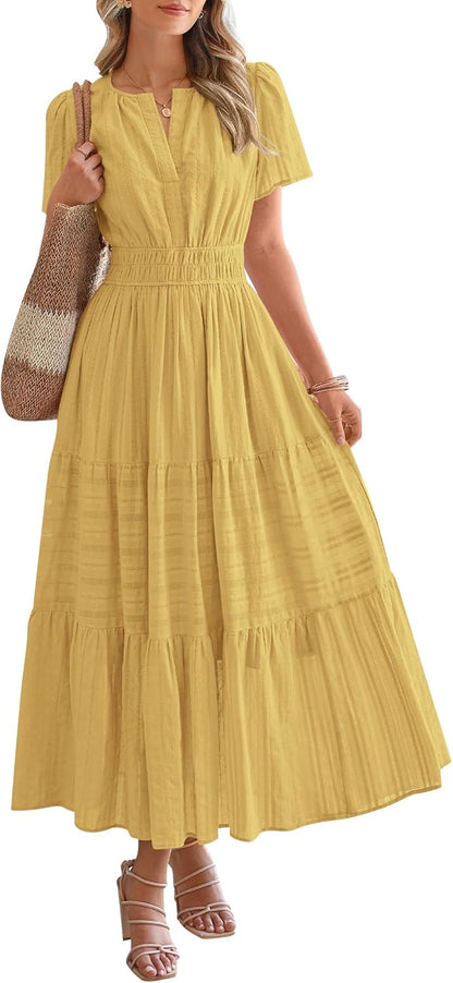Robe décontractée midi et maxi femme d'été légère à manches courtes et col V