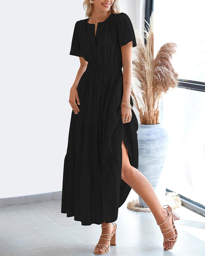 Robe décontractée midi et maxi femme d'été légère à manches courtes et col V