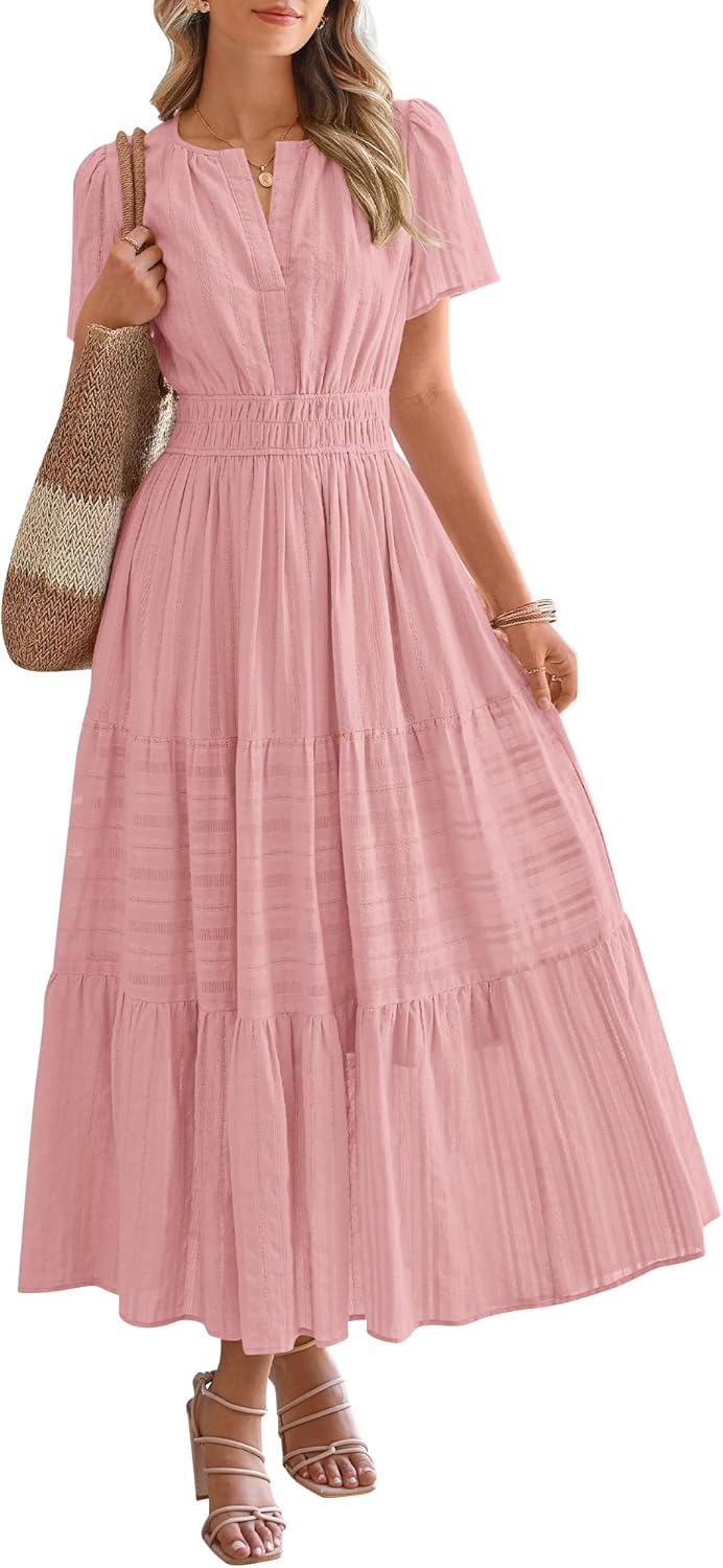 Robe décontractée midi et maxi femme d'été légère à manches courtes et col V