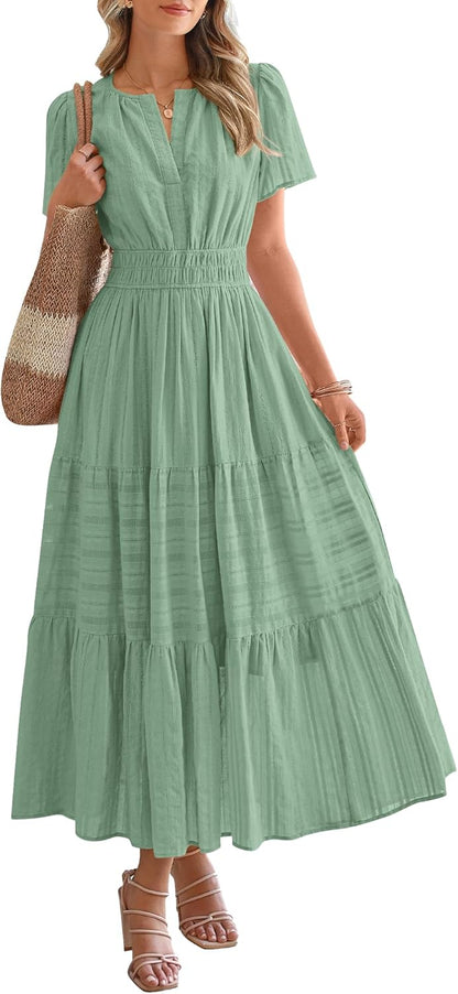 Robe décontractée midi et maxi femme d'été légère à manches courtes et col V