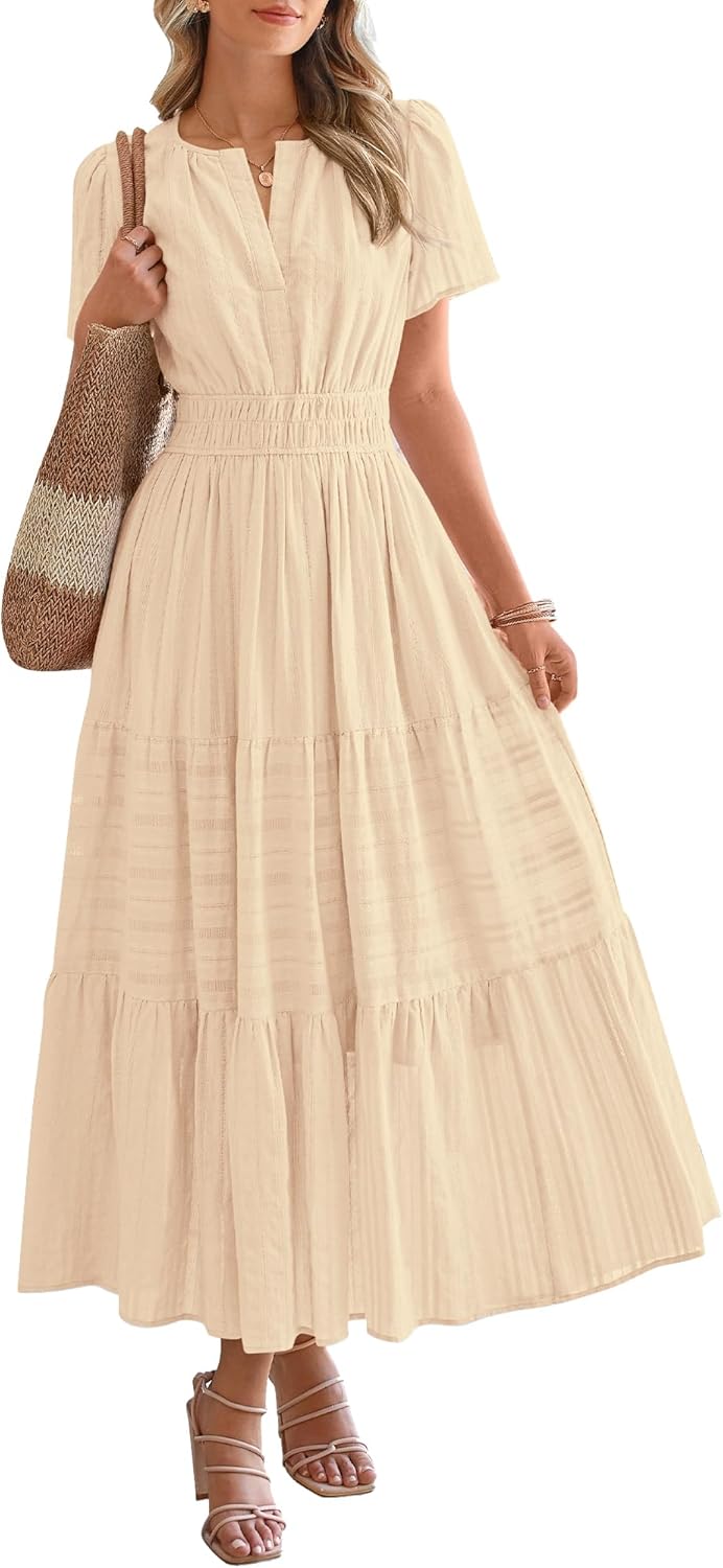 Robe décontractée midi et maxi femme d'été légère à manches courtes et col V