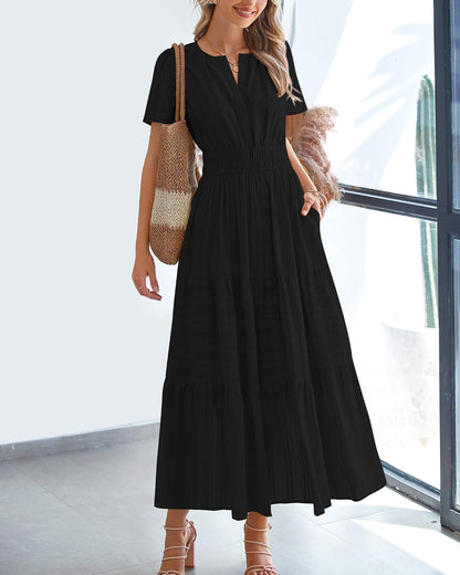 Robe décontractée midi et maxi femme d'été légère à manches courtes et col V