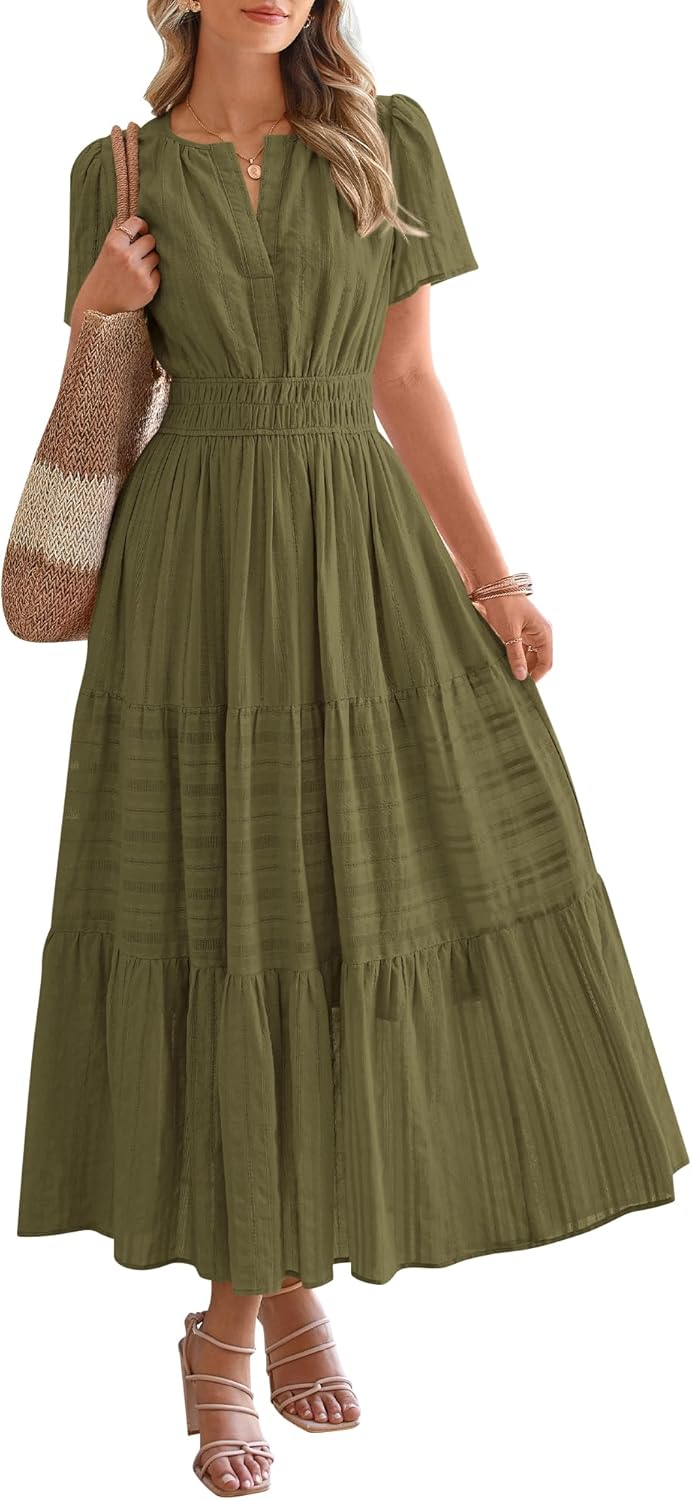 Robe décontractée midi et maxi femme d'été légère à manches courtes et col V