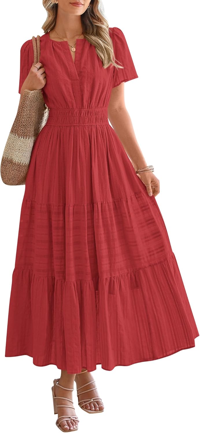 Robe décontractée midi et maxi femme d'été légère à manches courtes et col V