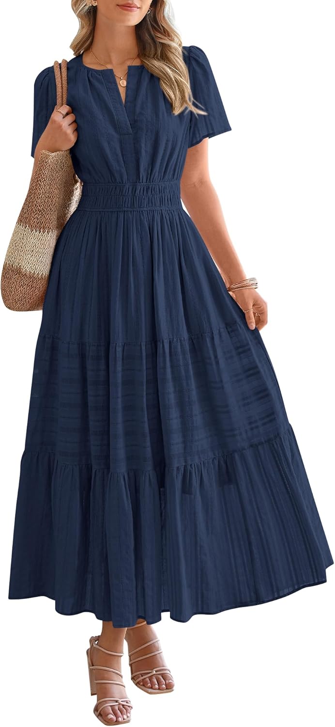 Robe décontractée midi et maxi femme d'été légère à manches courtes et col V