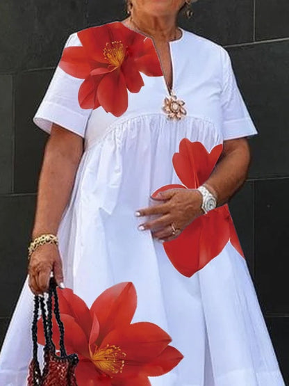 Robe midi à col V plissée à imprimé
