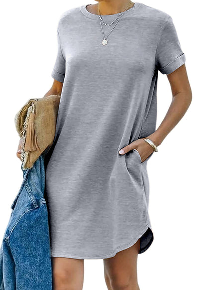 🔥Robe‑t‑shirt décontractée à manches courtes pour femme, robes basiques avec poches (Livraison gratuite à l'achat de 2)