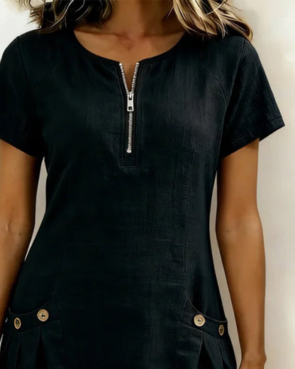 Robe en coton et lin avec poche à fermeture éclair