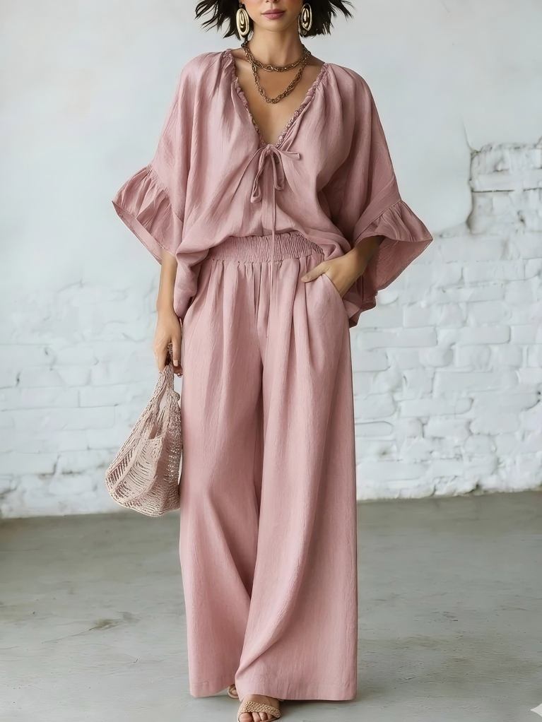 Linen Blend Vacation Two Piece Matching Set