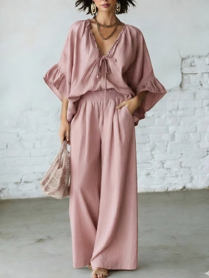 Linen Blend Vacation Two Piece Matching Set