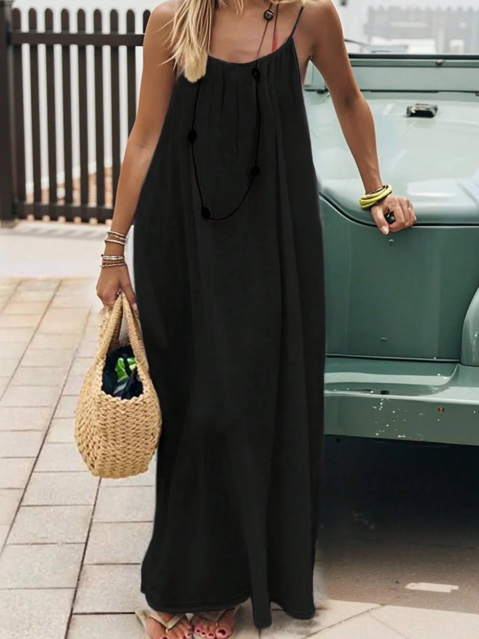 Robe longue maxi à bretelles spaghetti sans dos