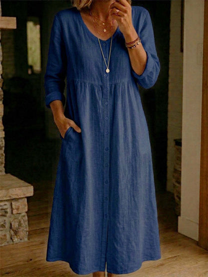 Robe unie femme pour printemps/automne, robe à manches longues de coupe A‑line