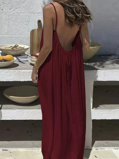 Robe longue maxi à bretelles spaghetti sans dos