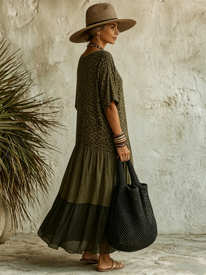 Casual Leopard-print Spliced  Dress