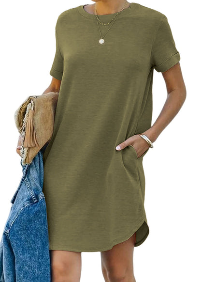 🔥Robe‑t‑shirt décontractée à manches courtes pour femme, robes basiques avec poches (Livraison gratuite à l'achat de 2)