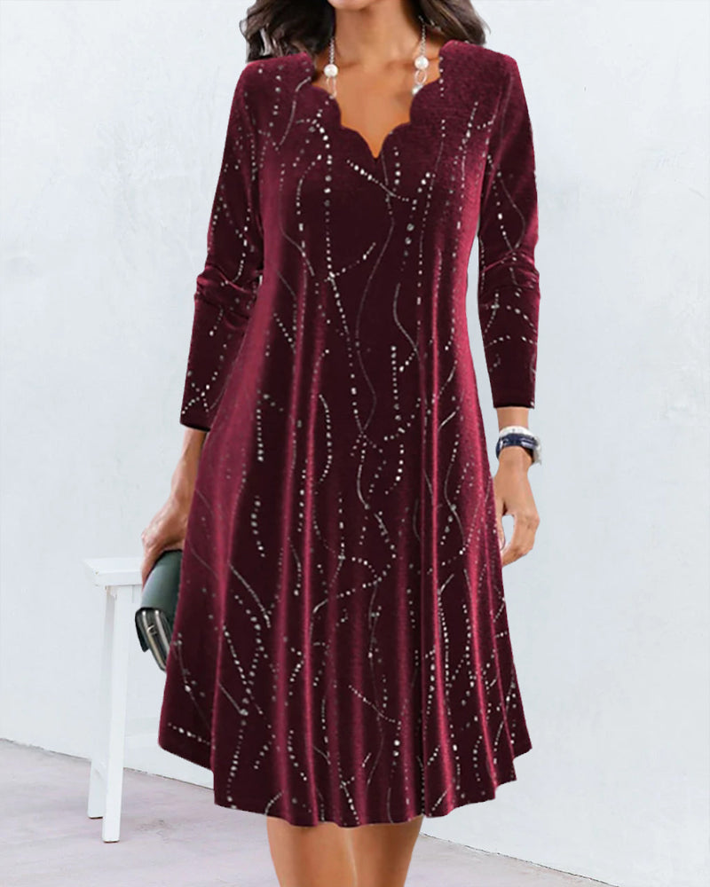 Robe élégante à col V et manches longues