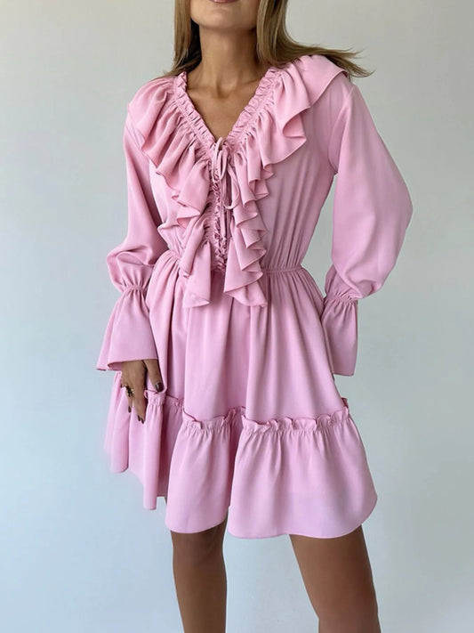 Robe mini à manches à volants froncés