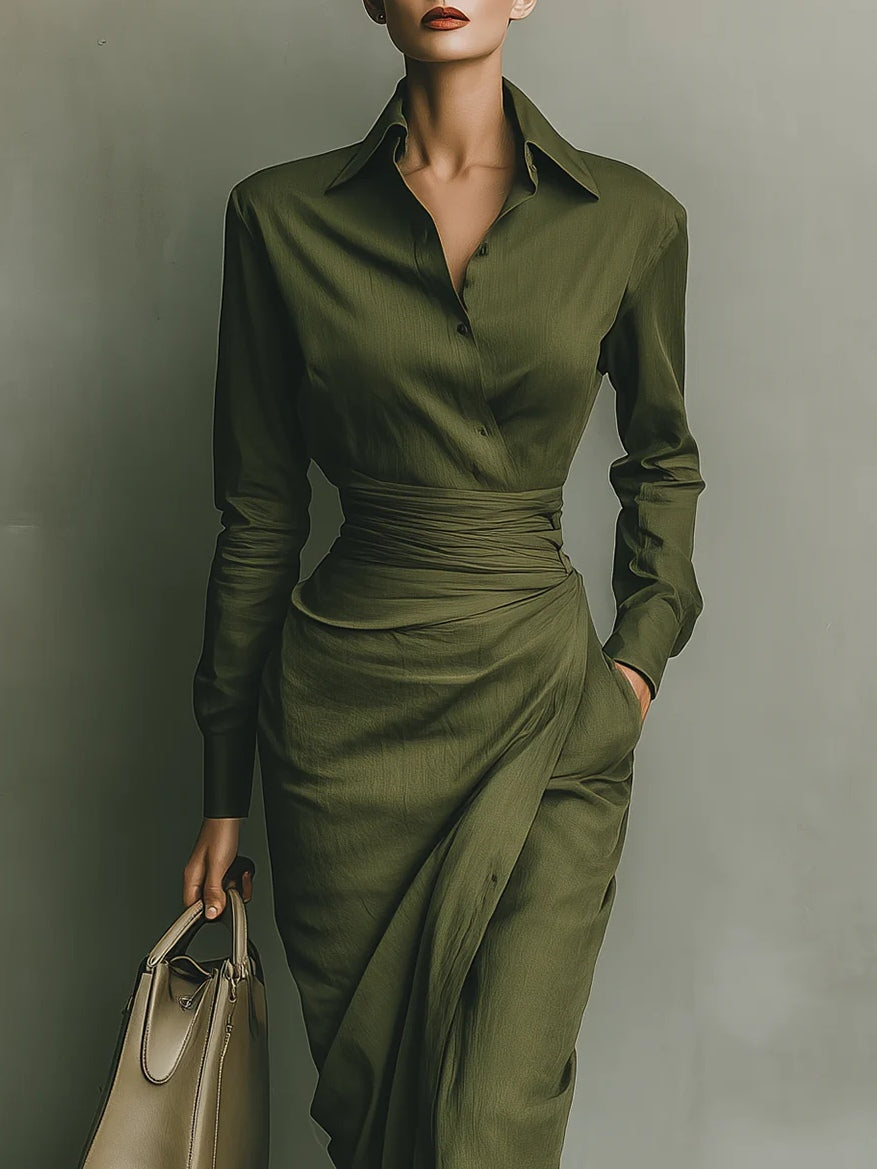 Robe longue en mélange de coton vert armée