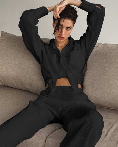 Ensemble deux pièces en coton minimaliste avec pantalon