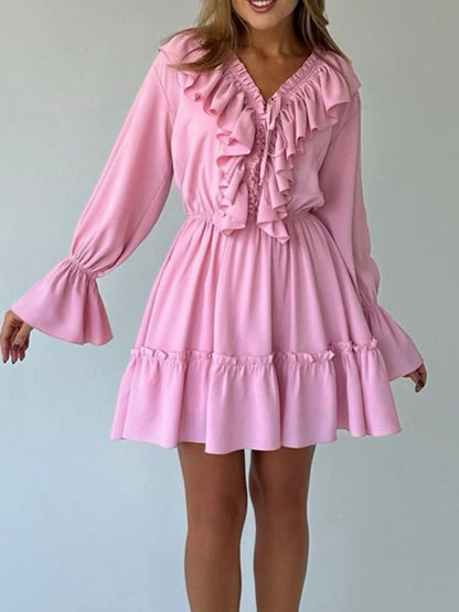Robe mini à manches à volants froncés