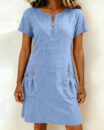 Robe en coton et lin avec poche à fermeture éclair