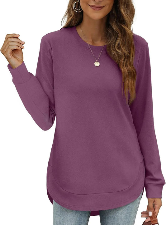 Sweatshirt femme col rond ourlet incurvé