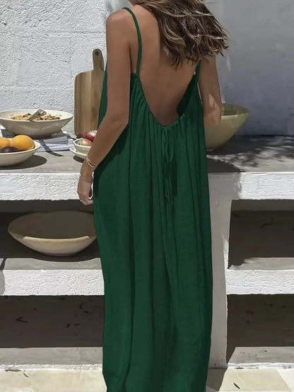 Robe longue maxi à bretelles spaghetti sans dos