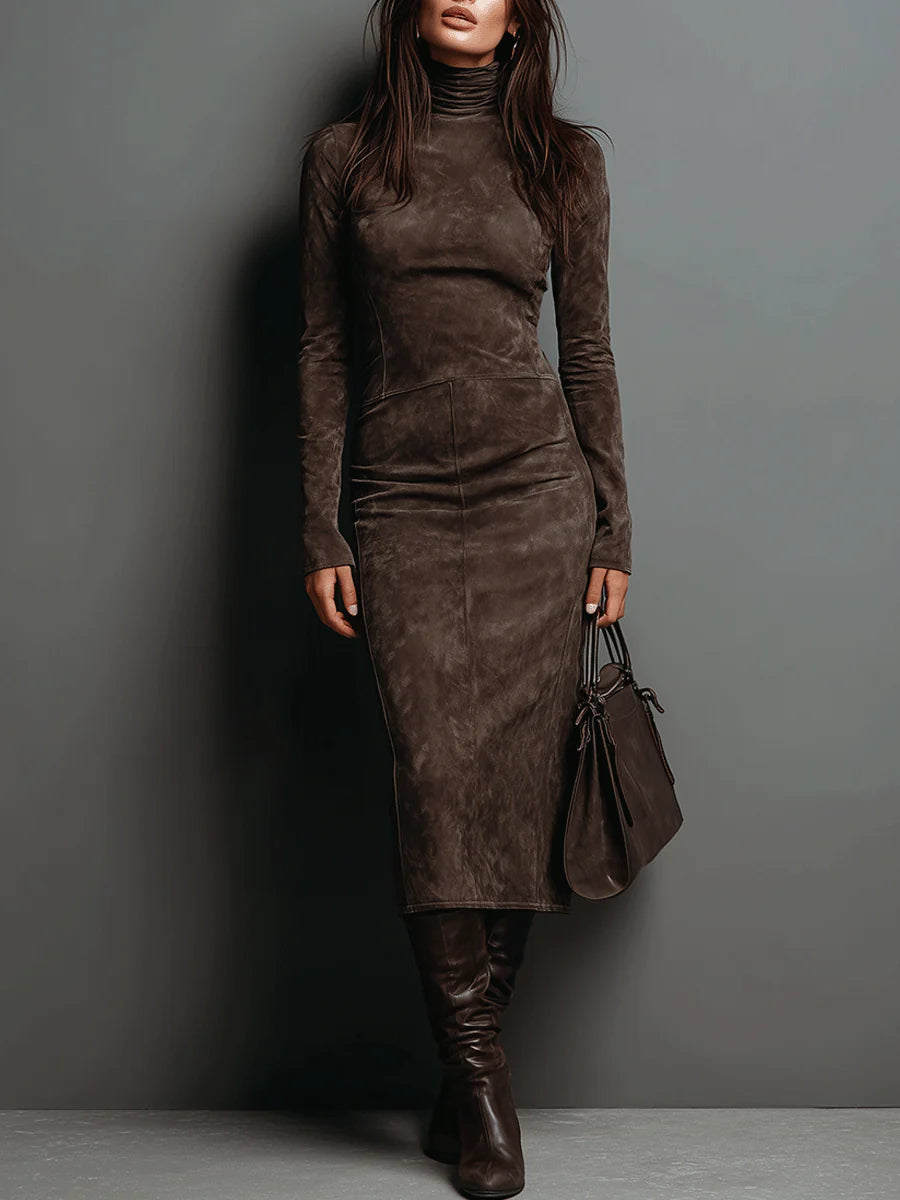 Maxi‑robe élégante en simili‑daim