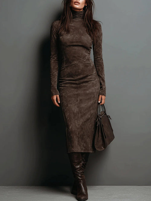 Maxi‑robe élégante en simili‑daim