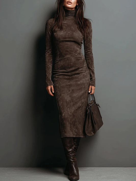 Maxi‑robe élégante en simili‑daim