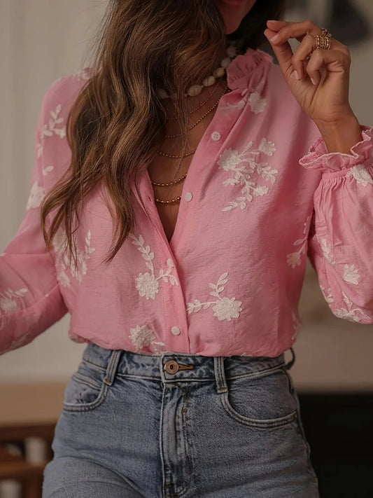 Chemise à manches longues à boutons à motifs floraux