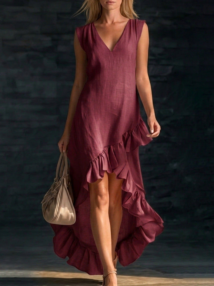 Robe romantique à col V à volants