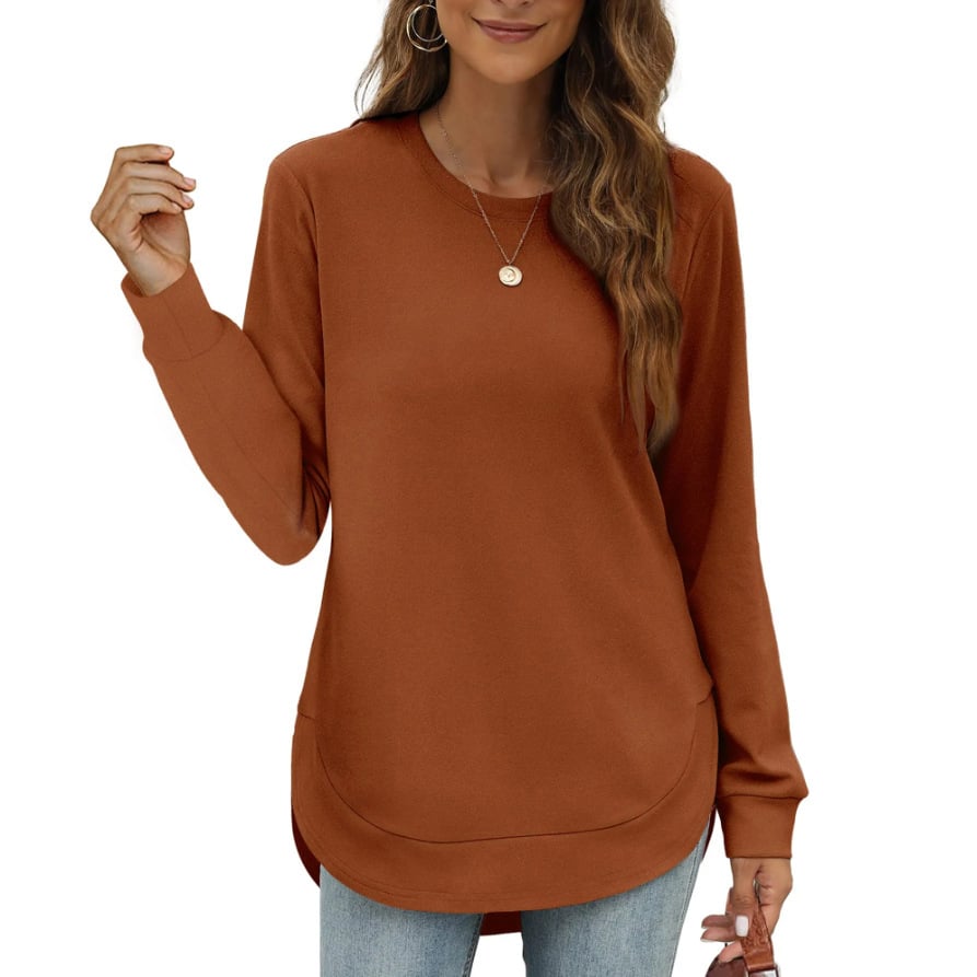 Sweatshirt femme col rond ourlet incurvé