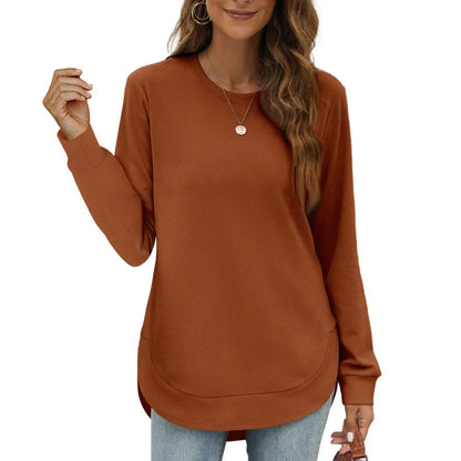 Sweatshirt femme col rond ourlet incurvé
