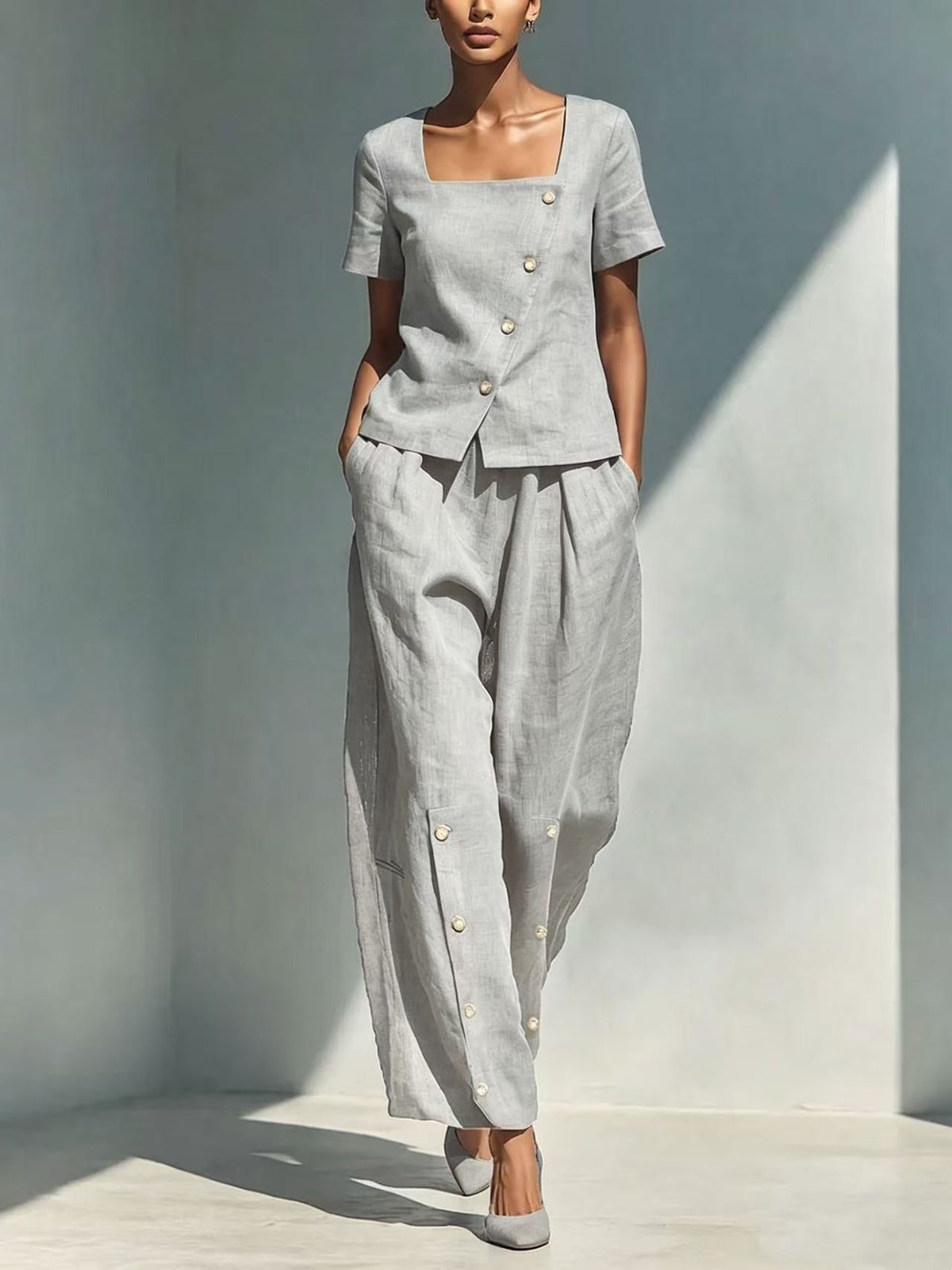 Ensemble deux pièces en lin sur mesure