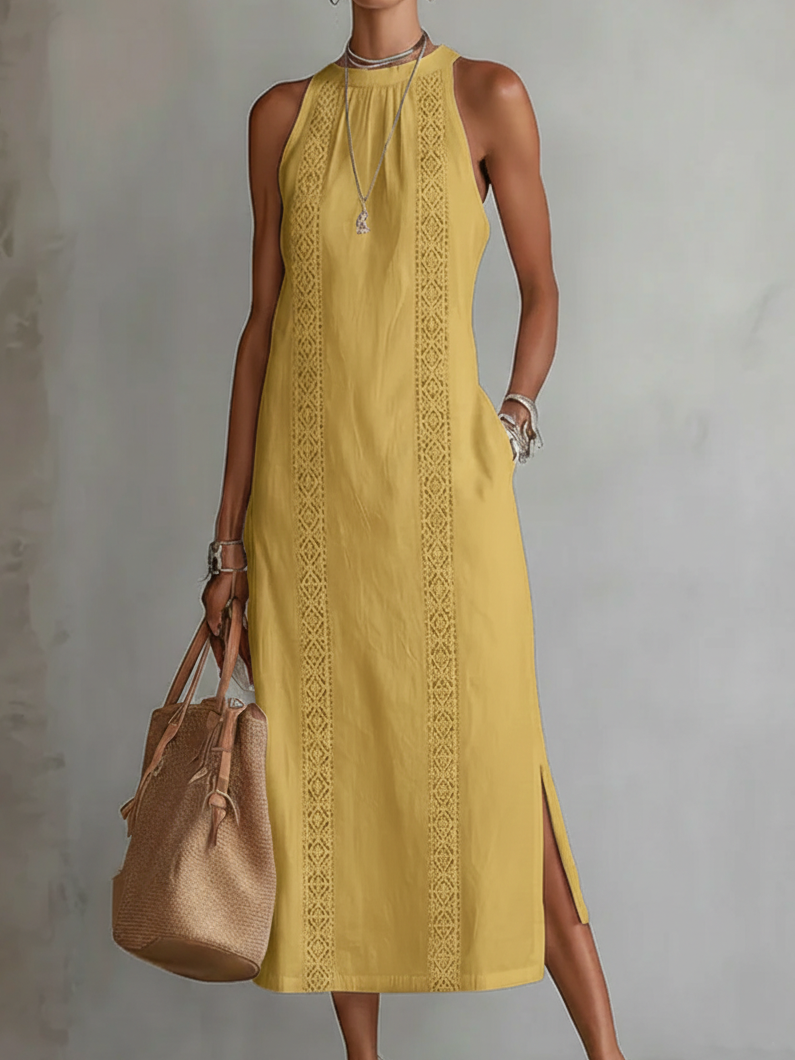🌿 Robe en lin minimaliste, rétro et douce avec des détails de dentelle