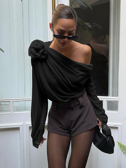 Blouse asymétrique à une épaule en mousseline semi‑transparente