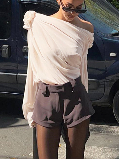 Blouse asymétrique à une épaule en mousseline semi‑transparente