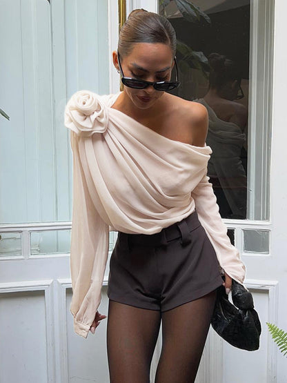 Blouse asymétrique à une épaule en mousseline semi‑transparente