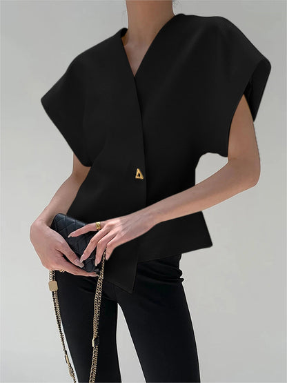 Blouse tendance à col V et boutonnée sur le devant