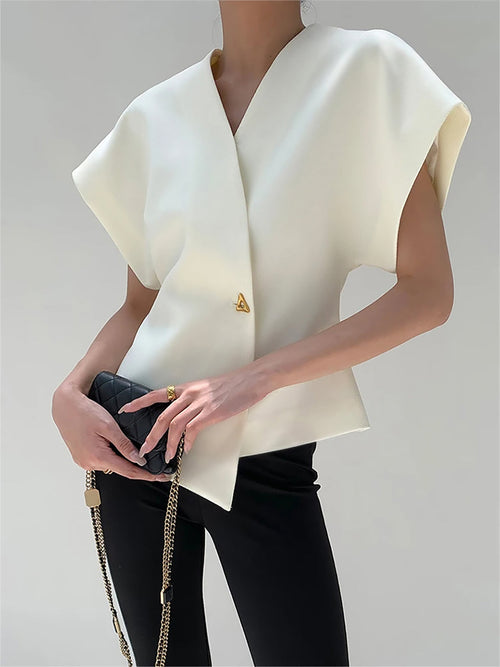 Blouse tendance à col V et boutonnée sur le devant
