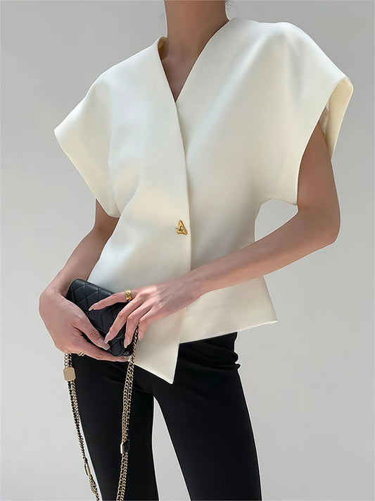 Blouse tendance à col V et boutonnée sur le devant